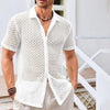 Summer Mesh Short Sleeve Shirt Fashion Solid Color Lapel Shirt Tops Beach Men Clothing Angelwarriorfitness.com