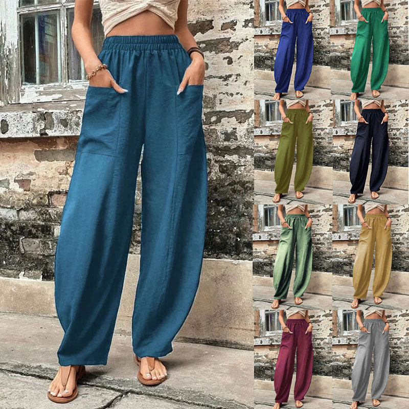 Women's Harem Pants With Pockets High Waisted Casual Beach Pants Loose Trousers Summer Angelwarriorfitness.com