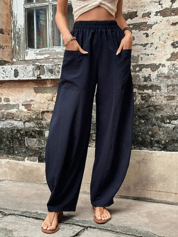 Women's Harem Pants With Pockets High Waisted Casual Beach Pants Loose Trousers Summer Angelwarriorfitness.com