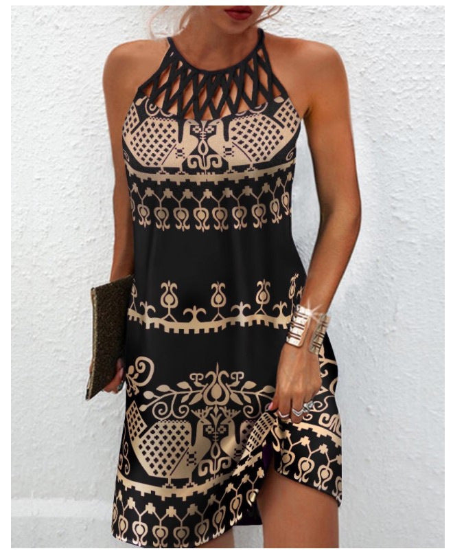 Fashion Print Dress Casual Halterneck Dresses For Women Summer Clothes Angelwarriorfitness.com