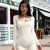 Women's Yoga Sports Fitness Jumpsuit Workout Long Sleeve Square Collar Clothing Angelwarriorfitness.com