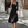 Women's V-neck Smocking Solid Color Dress Angelwarriorfitness.com