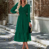 Women's V-neck Smocking Solid Color Dress Angelwarriorfitness.com