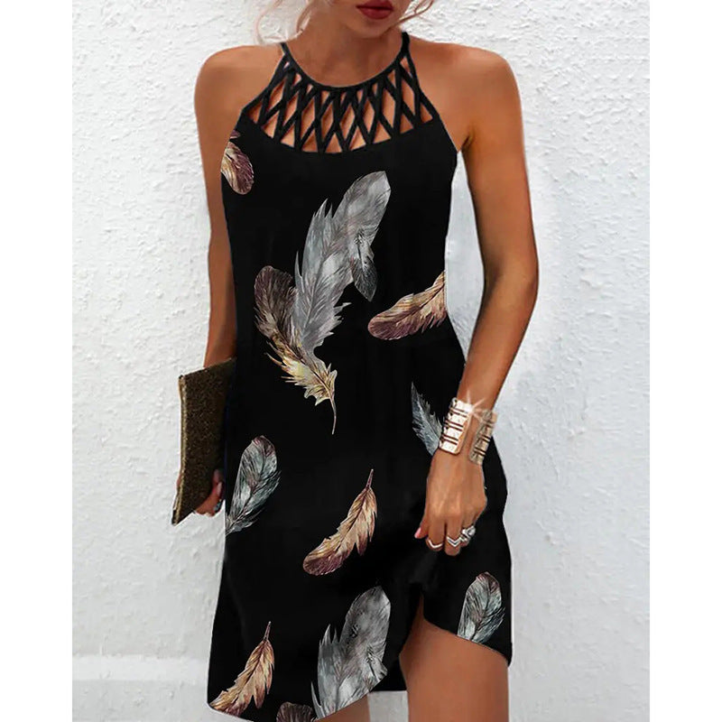 Fashion Print Dress Casual Halterneck Dresses For Women Summer Clothes Angelwarriorfitness.com