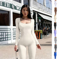Women's Yoga Sports Fitness Jumpsuit Workout Long Sleeve Square Collar Clothing Angelwarriorfitness.com