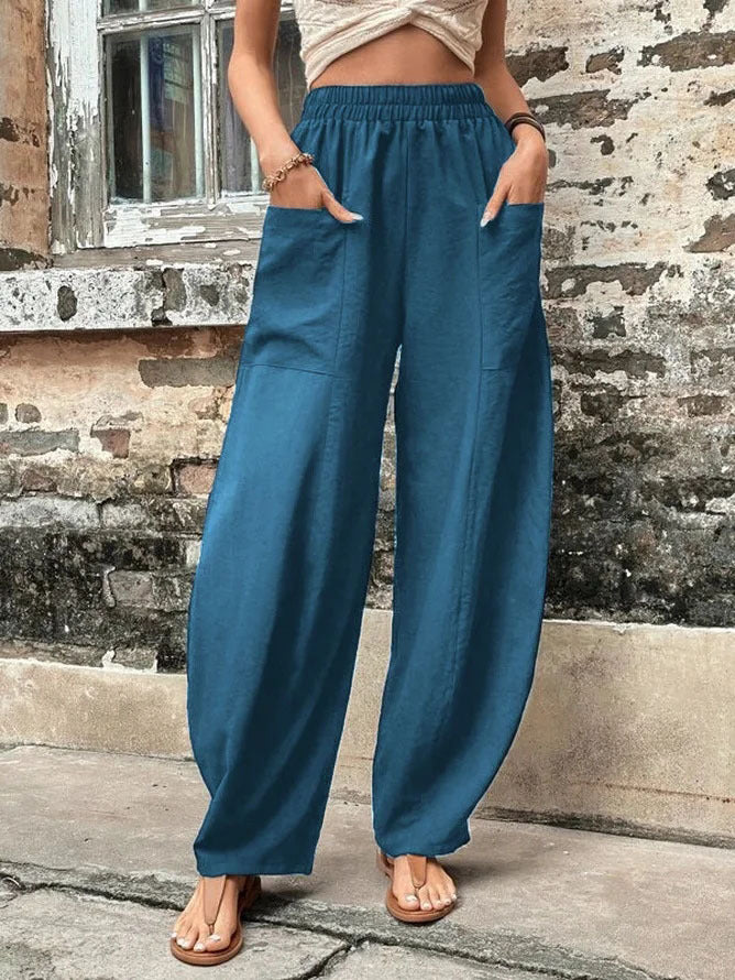 Women's Harem Pants With Pockets High Waisted Casual Beach Pants Loose Trousers Summer Angelwarriorfitness.com