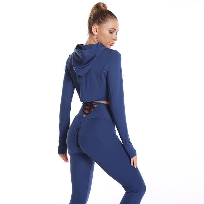 3pcs Sports Suits Long Sleeve Hooded Top Hollow Design Camisole And Butt Lifting High Waist Seamless Fitness Leggings Sports Gym Outfits Clothing Angelwarriorfitness.com