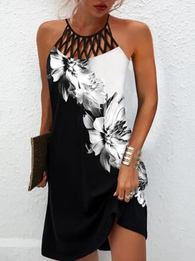 Fashion Print Dress Casual Halterneck Dresses For Women Summer Clothes Angelwarriorfitness.com