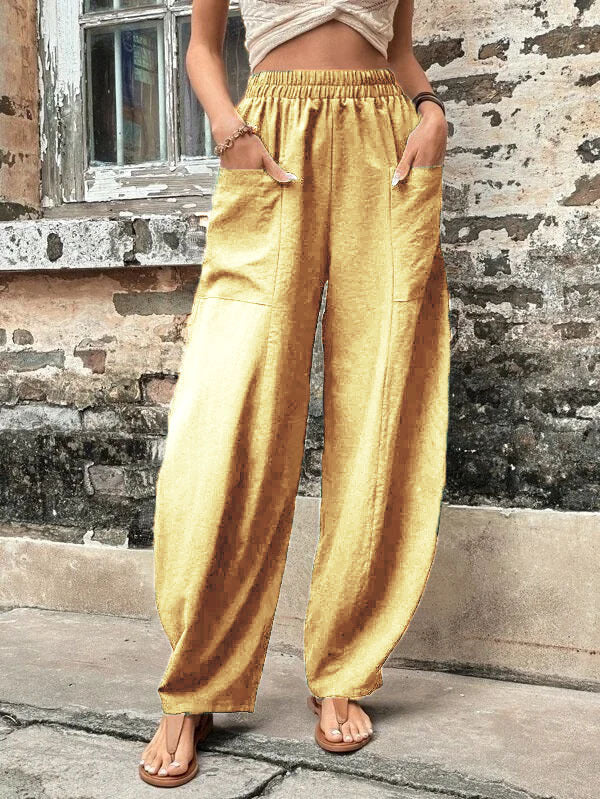 Women's Harem Pants With Pockets High Waisted Casual Beach Pants Loose Trousers Summer Angelwarriorfitness.com