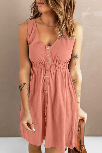Button Front Empire Waist Sleeveless Slit Dress Angelwarriorfitness.com
