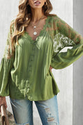 V Neckline Lace Shoulder Patchwork Blouse Angelwarriorfitness.com