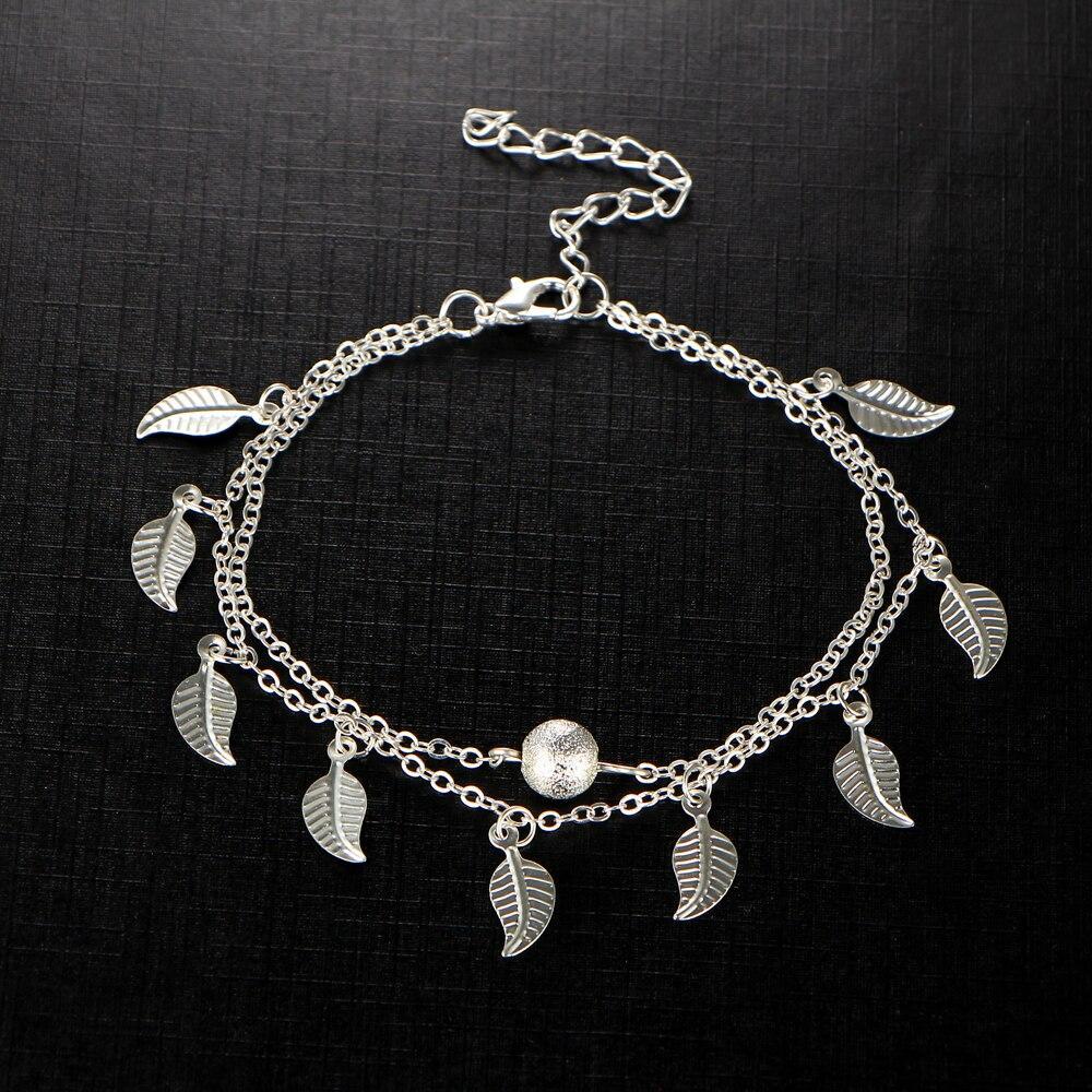 Summer Beach 2 Color Double Leaves Pendant Anklet Foot Chain Bohemian Handmade Beads Anklets Foot Gothic Boho Jewelry Angelwarriorfitness.com