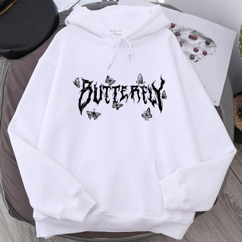 Gothic Letter Butterfly Loose Couple Sweatshirt Angelwarriorfitness.com