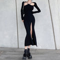 Cross Strap Square Neck Slim Dress Womens Side Slit  Backless Midi Dress Angelwarriorfitness.com