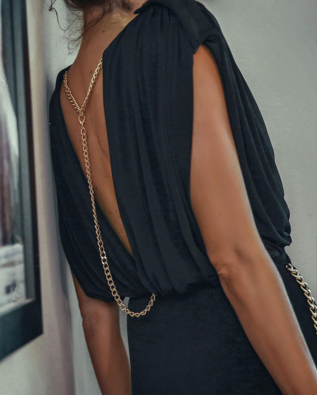 Plunge Back Cut Sleeve Chain Slit Dress Angelwarriorfitness.com