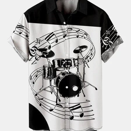 Mens Music Drum Splicing Casual Shirt Angelwarriorfitness.com