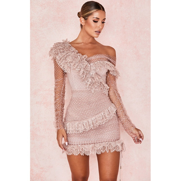 Women's Long-sleeved Lace Screen Sheath Dress Angelwarriorfitness.com
