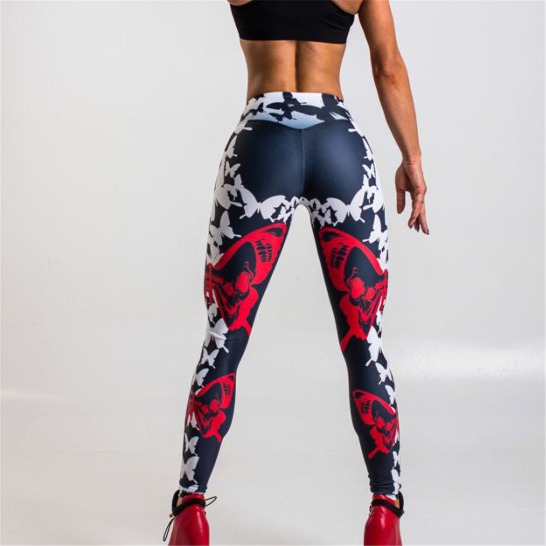 Red Butterfly Print Leggings Women's Sports Yoga Pants Angelwarriorfitness.com