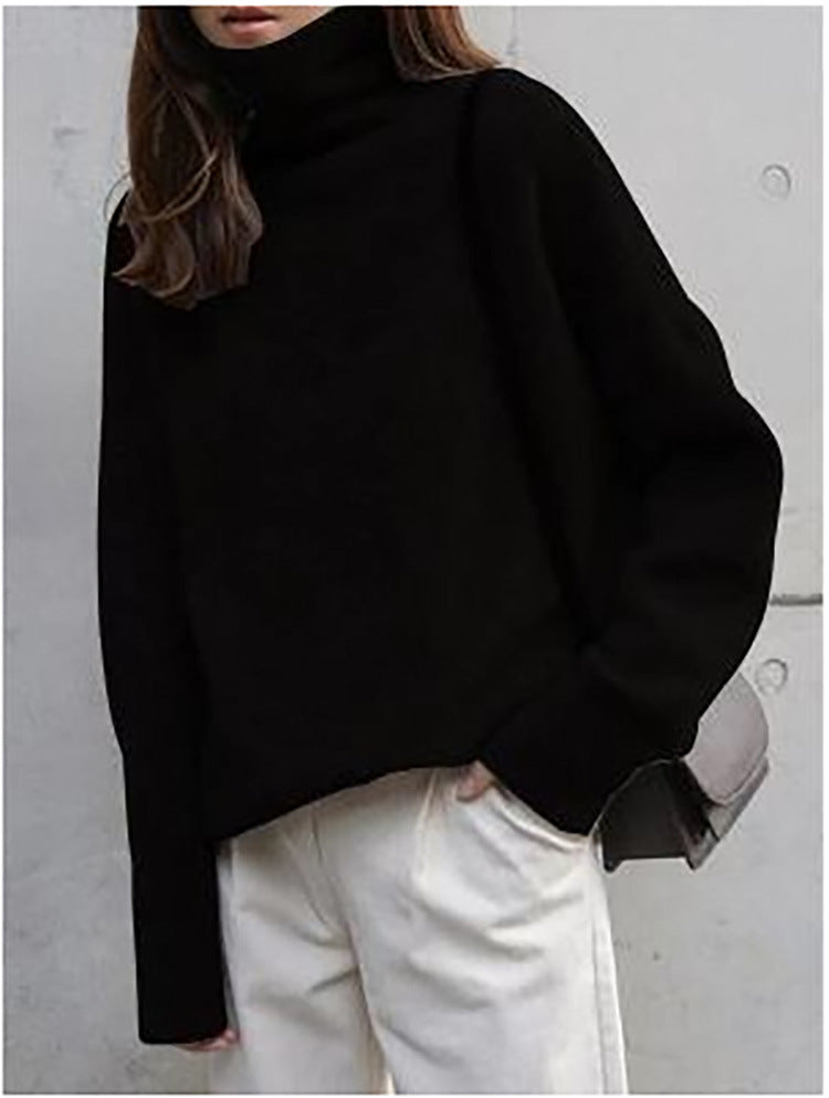 European And American Turtleneck Cashmere Sweater Women's Thickened Sweater Loose Pullover Lazy Knitted Plus Size Bottoming Shirt Angelwarriorfitness.com