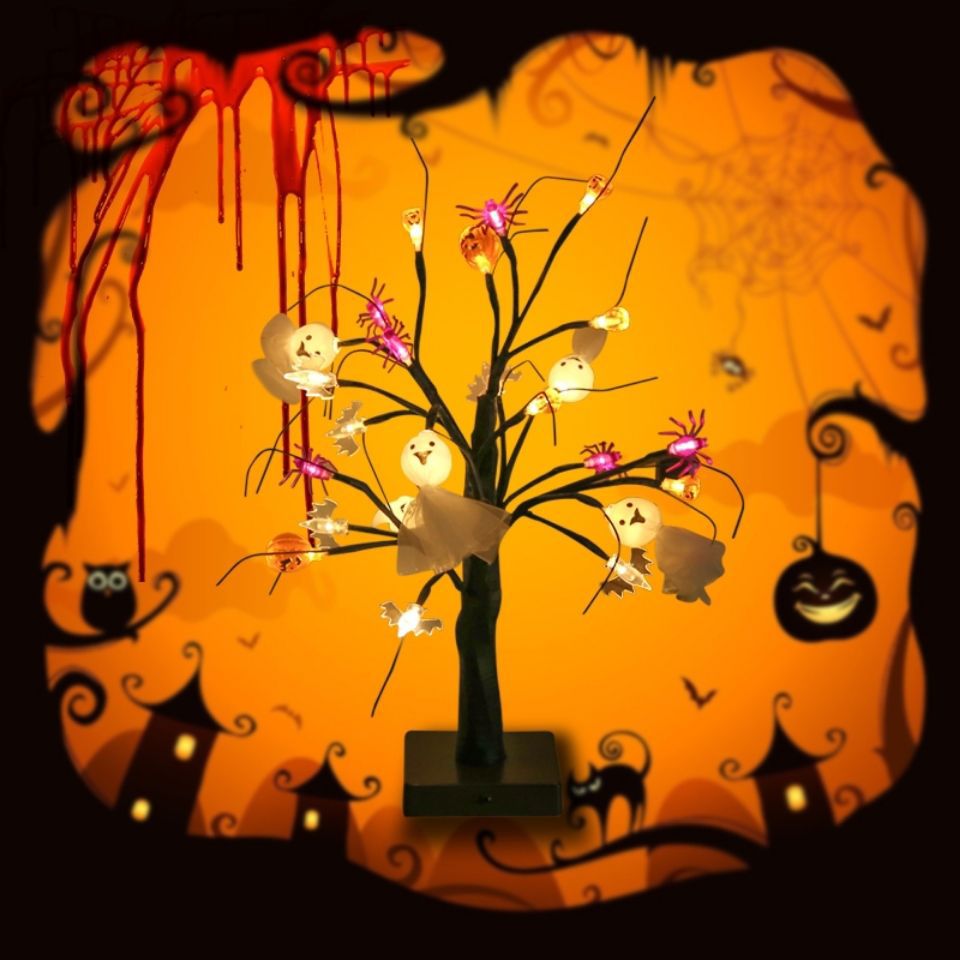 LED Halloween Pumpkin Spider Birch Tree Light Angelwarriorfitness.com