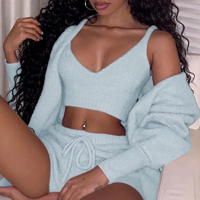 Long Sleeve Crop Tank Top Shorts Pajama Set Angelwarriorfitness.com