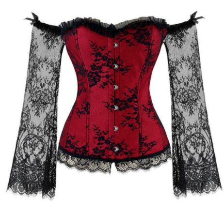 TOPMELON Steampunk Corset Bustier Gothic Corselet Corset Women Bustier Long Sleeve Lace Floral Off Shoulder Sexy Party Corset Angelwarriorfitness.com
