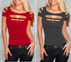 Women Sexy Ripped Slash Cut Out  Tight T-Shirt Angelwarriorfitness.com