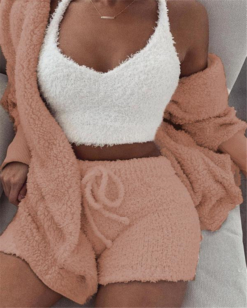Long Sleeve Crop Tank Top Shorts Pajama Set Angelwarriorfitness.com