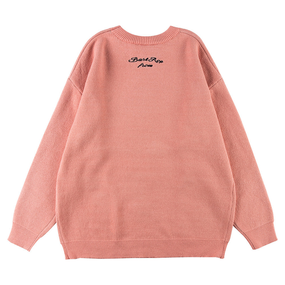Funny Skull Crew Neck Sweater Embroidery Angelwarriorfitness.com