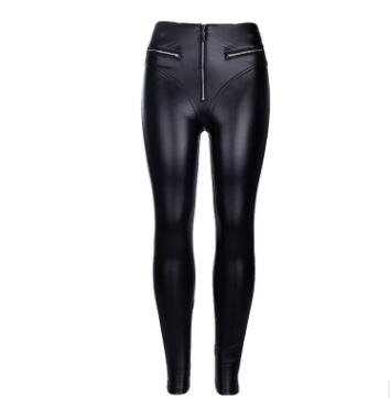High Waist Gothic Black PU Leather Leggings Women Zipper Front Workout Jeggings Angelwarriorfitness.com