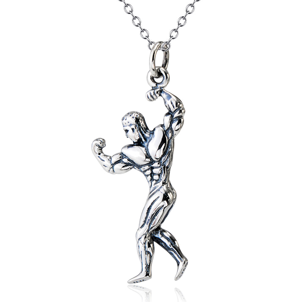 Muscle Man Pendant 925 Sterling Silver Necklace Angelwarriorfitness.com
