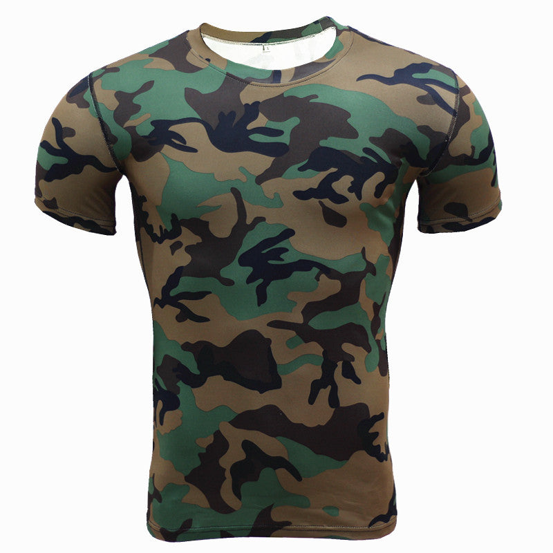 Camouflage training workout clothes tights quick-drying stretch short sleeves Angelwarriorfitness.com
