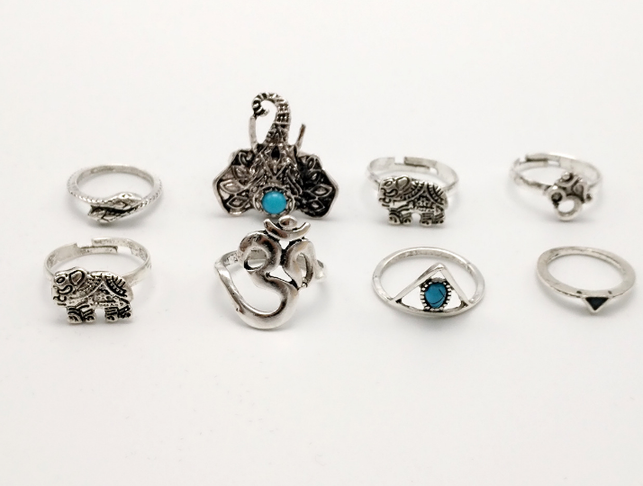 Turquoise Moon Arrow Elephant Joint Ring 6 Piece Set Ring Set Women Angelwarriorfitness.com
