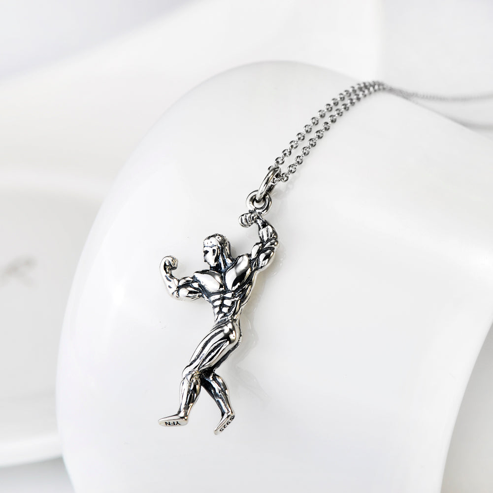 Muscle Man Pendant 925 Sterling Silver Necklace Angelwarriorfitness.com