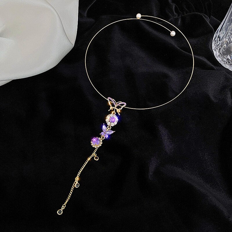 retro amethyst butterfly collar Crystal butterfly necklace Angelwarriorfitness.com