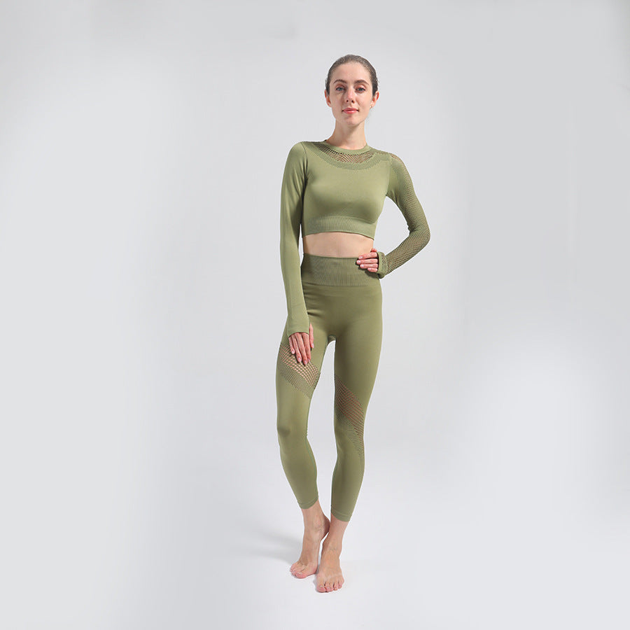 Hollow seamless mesh stretch yoga suit Angelwarriorfitness.com