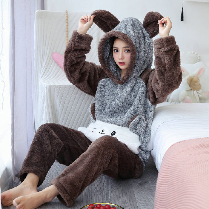 Ladies cartoon plush warm pajamas Angelwarriorfitness.com