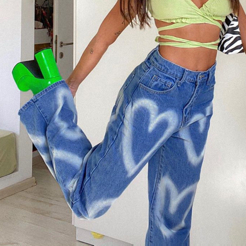 Love graffiti women high waist straight slim jeans Angelwarriorfitness.com