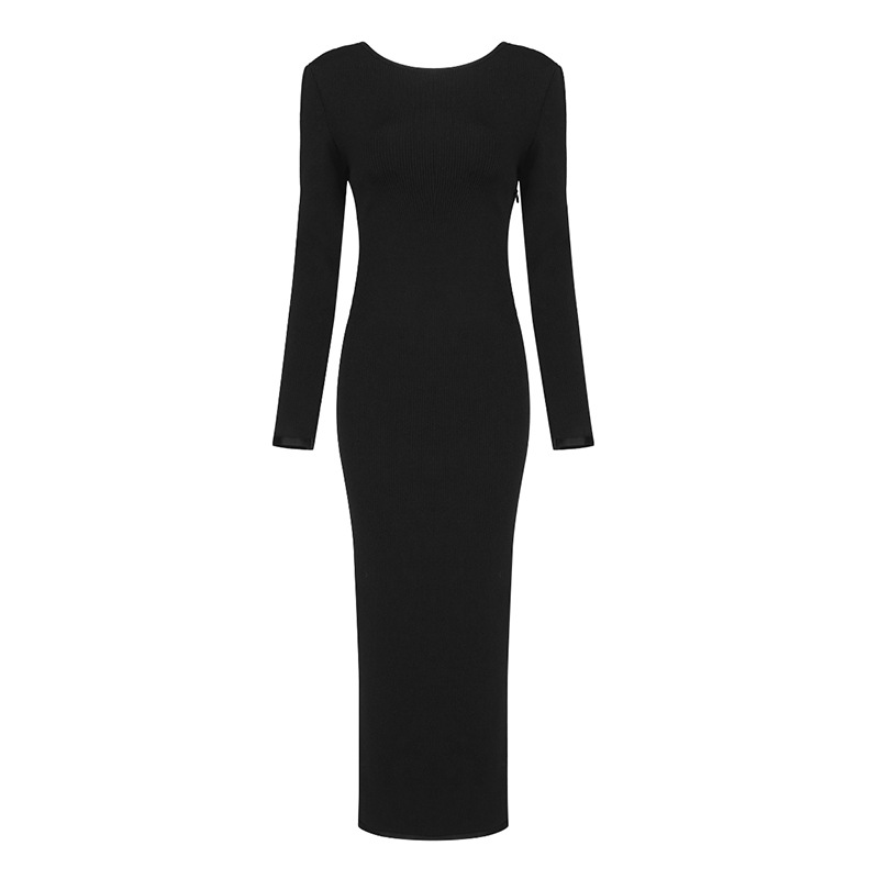 Sexy Round Neck Backless Chain Solid Color Bodycon Dress Angelwarriorfitness.com