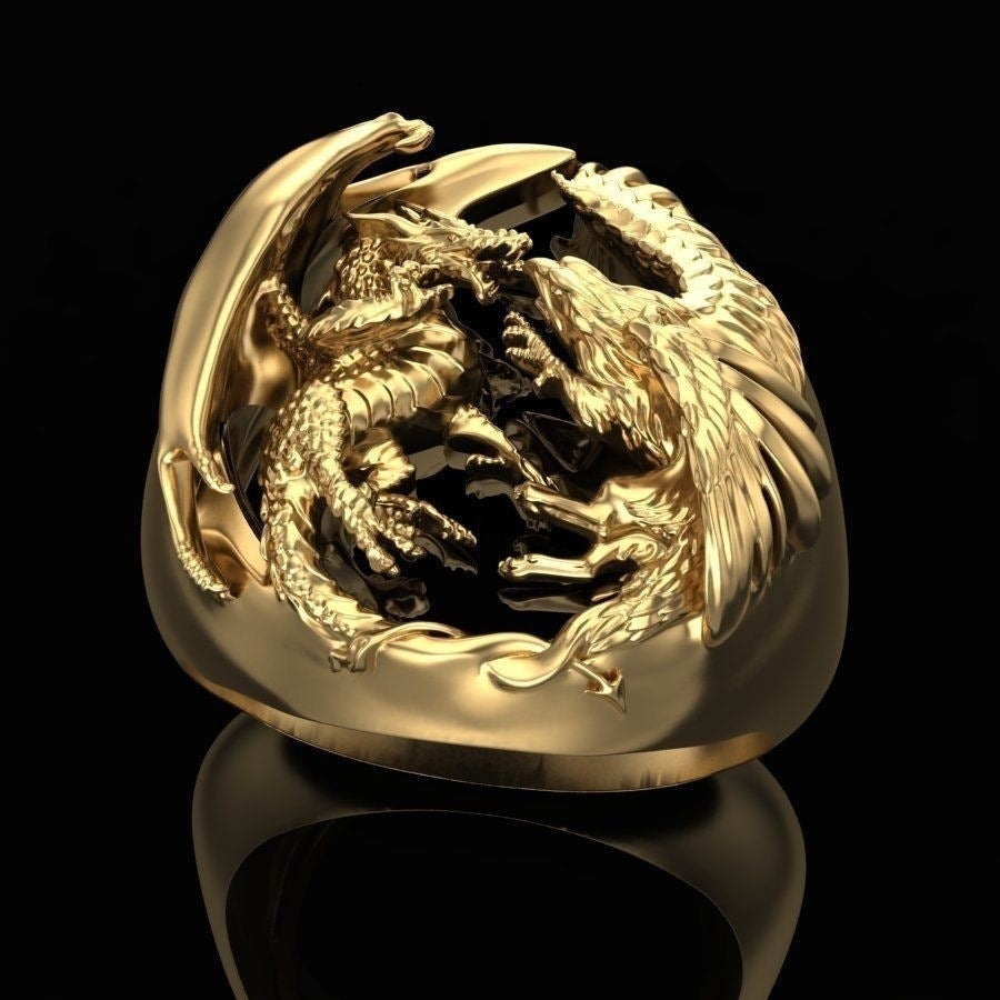 Golden Western Dragon Ring Angelwarriorfitness.com