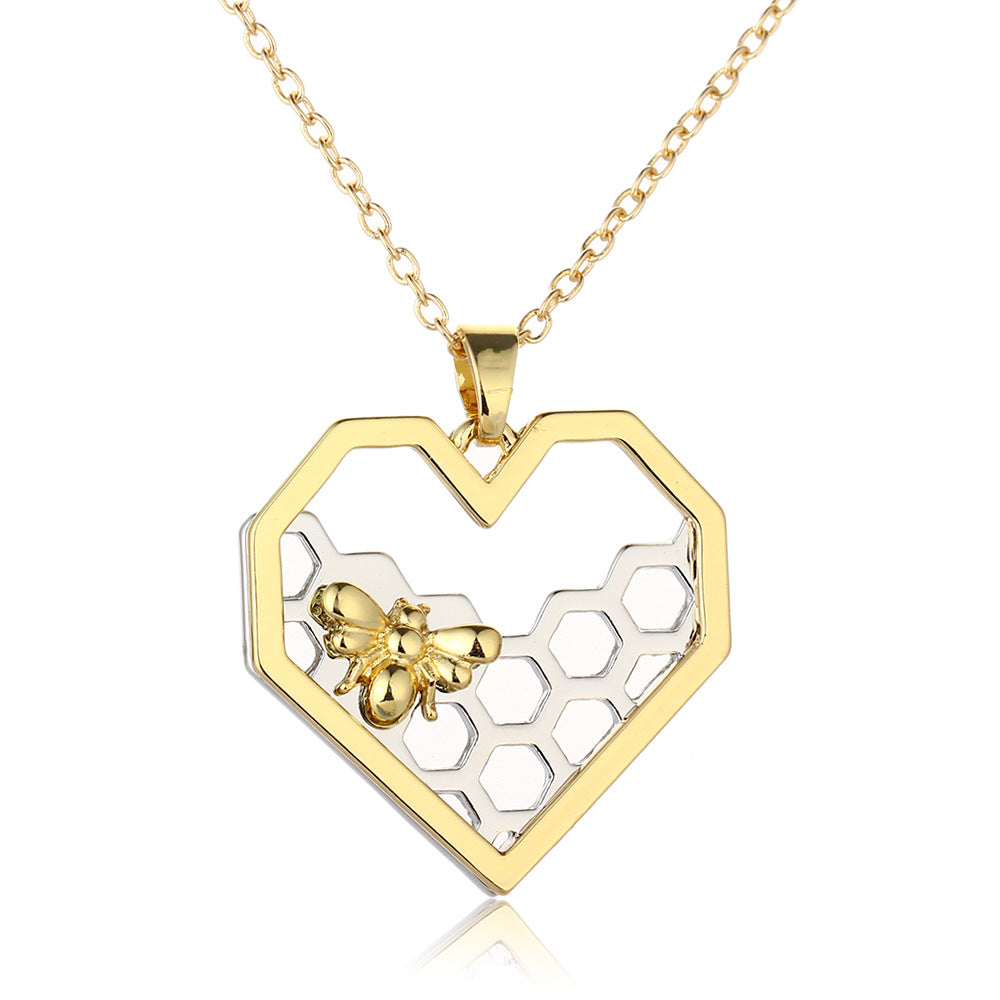 Honeycomb Bee Heart Pendant Necklaces For Women Gold Silver Color Animal Choker Necklace Fashion Wedding Jewelry Angelwarriorfitness.com