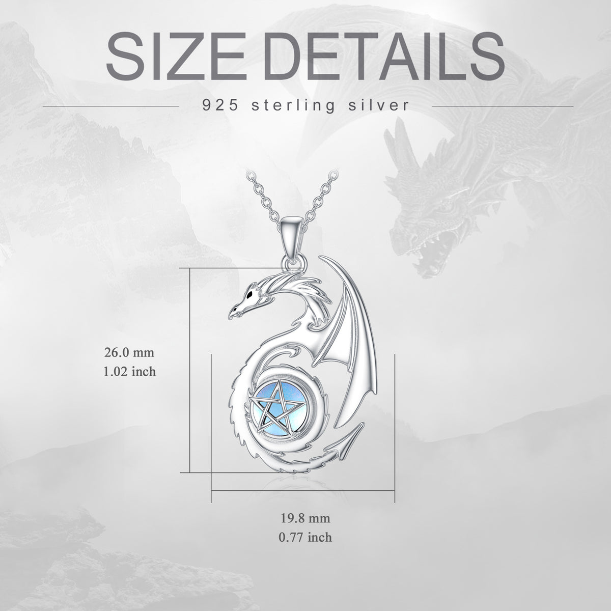 Dragon Pentagram Necklace with Moonstone 925 Sterling Silver Angelwarriorfitness.com