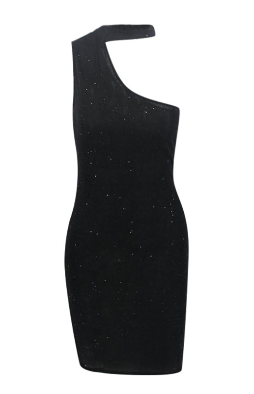 sequin sleevless one-shoulder dress Angelwarriorfitness.com