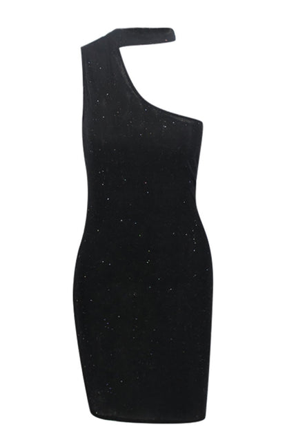 sequin sleevless one-shoulder dress Angelwarriorfitness.com