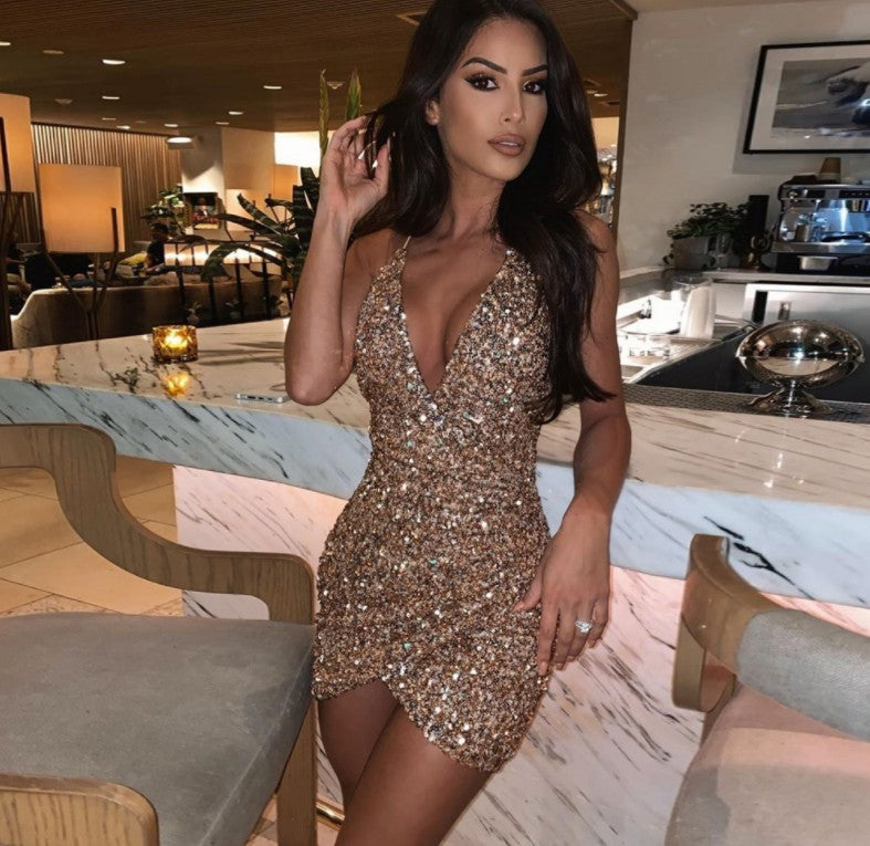 Temperament backless sequin suspender dress Angelwarriorfitness.com