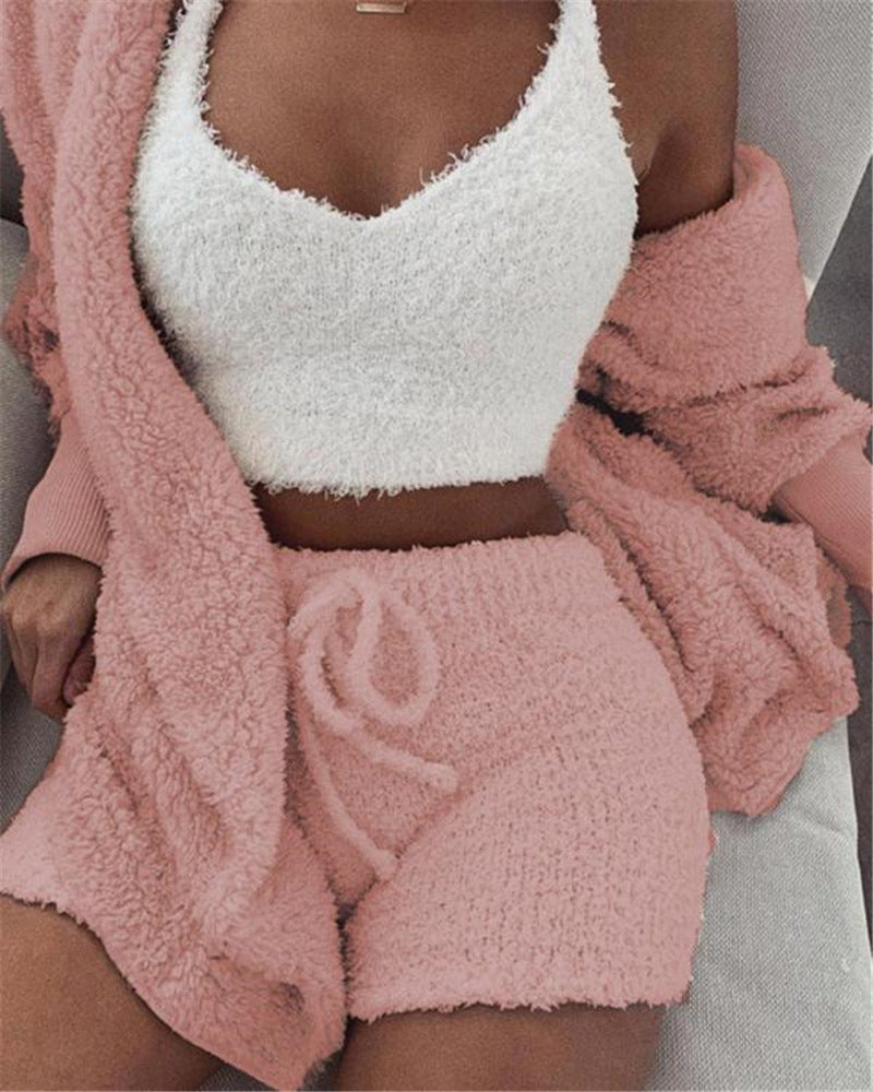 Long Sleeve Crop Tank Top Shorts Pajama Set Angelwarriorfitness.com