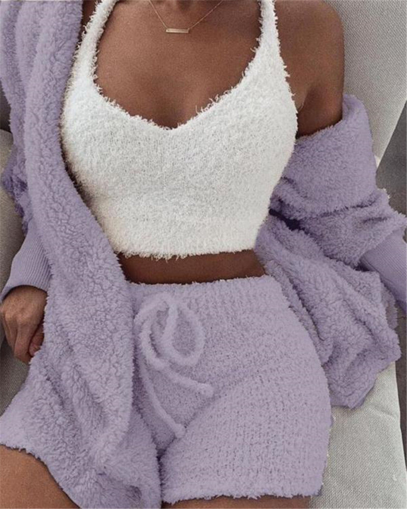Long Sleeve Crop Tank Top Shorts Pajama Set Angelwarriorfitness.com
