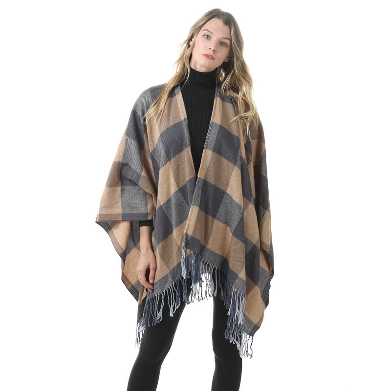 Women's cashmere slit plaid shawl Angelwarriorfitness.com