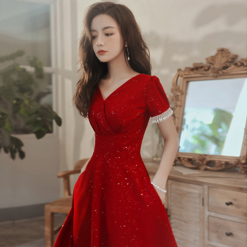 Toast Dress Bride Wine Red Wedding Dress Engagement Back Door Dress Angelwarriorfitness.com
