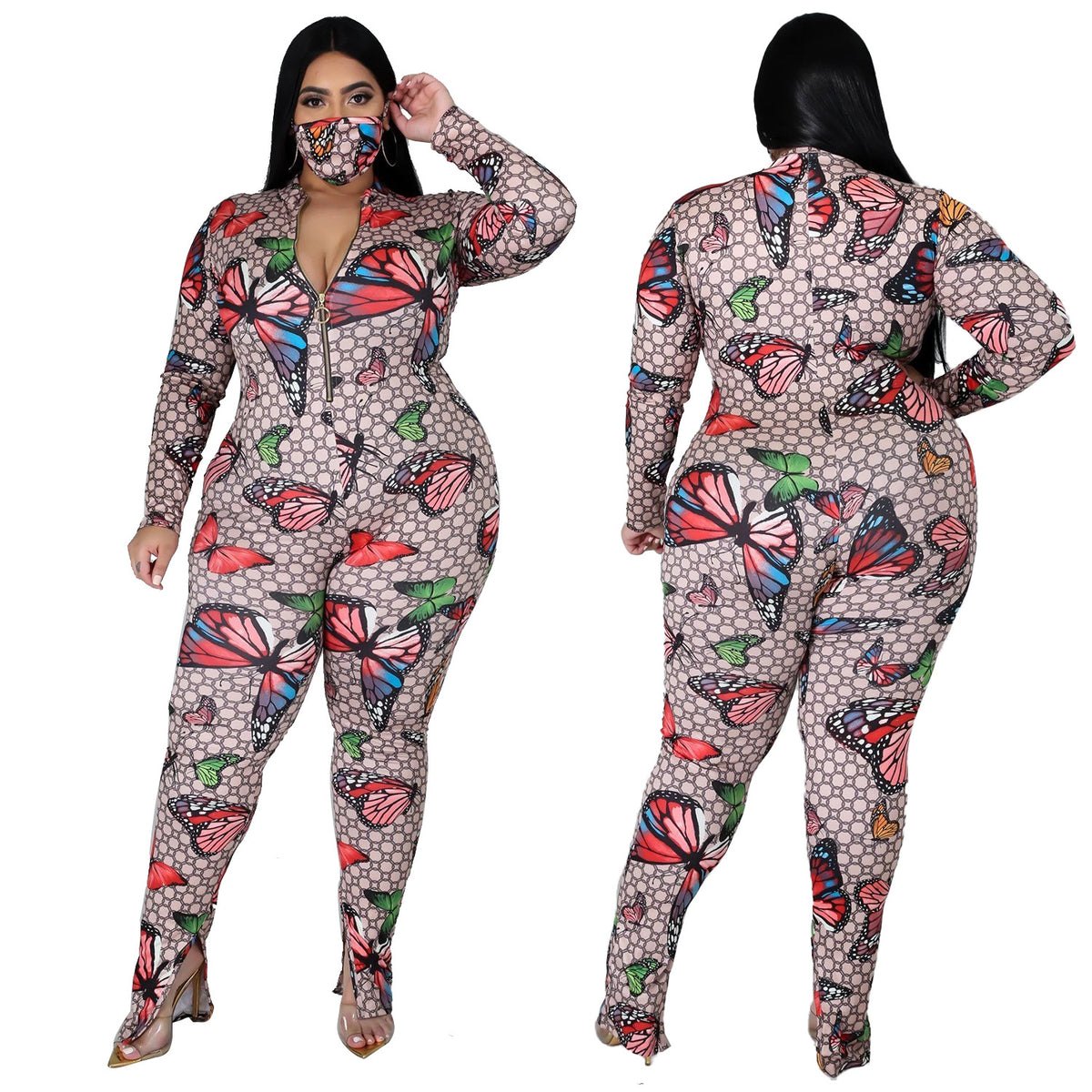 European and American Plus Size Fat Woman Stretch Digital Print Jumpsuit Angelwarriorfitness.com